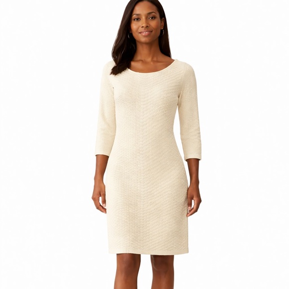 Ralph Lauren Dresses & Skirts - Lauren Ralph Lauren Cream Textured Knit Sheath Dress Small, 3/4 sleeve